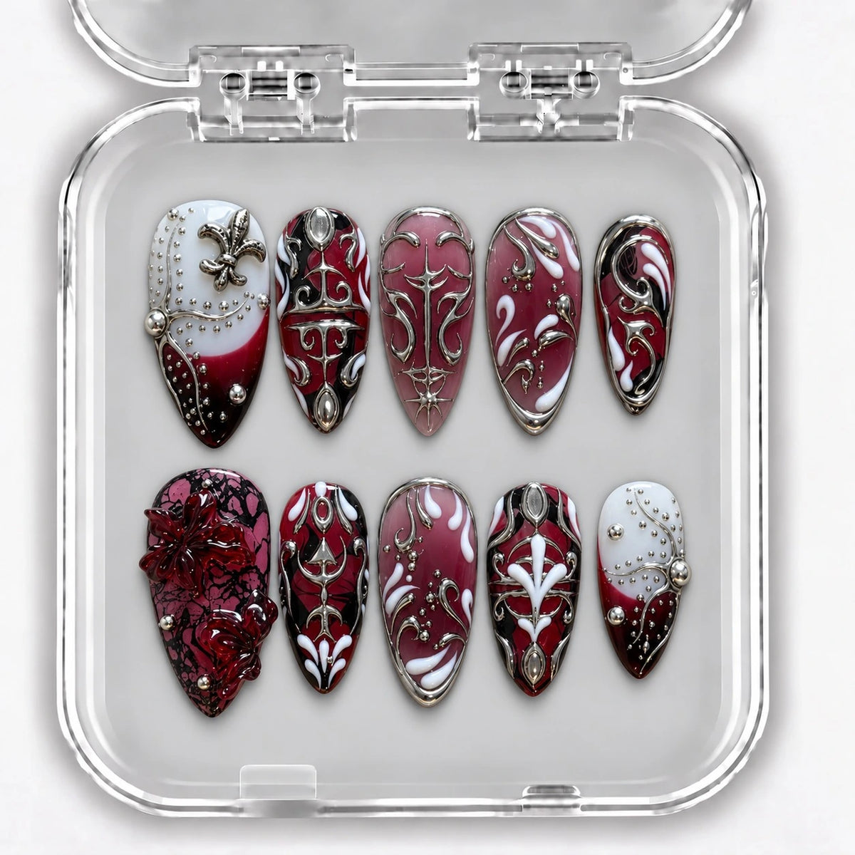 Press-on nails NELI – Gothic Ruby – coffret de 10 ongles