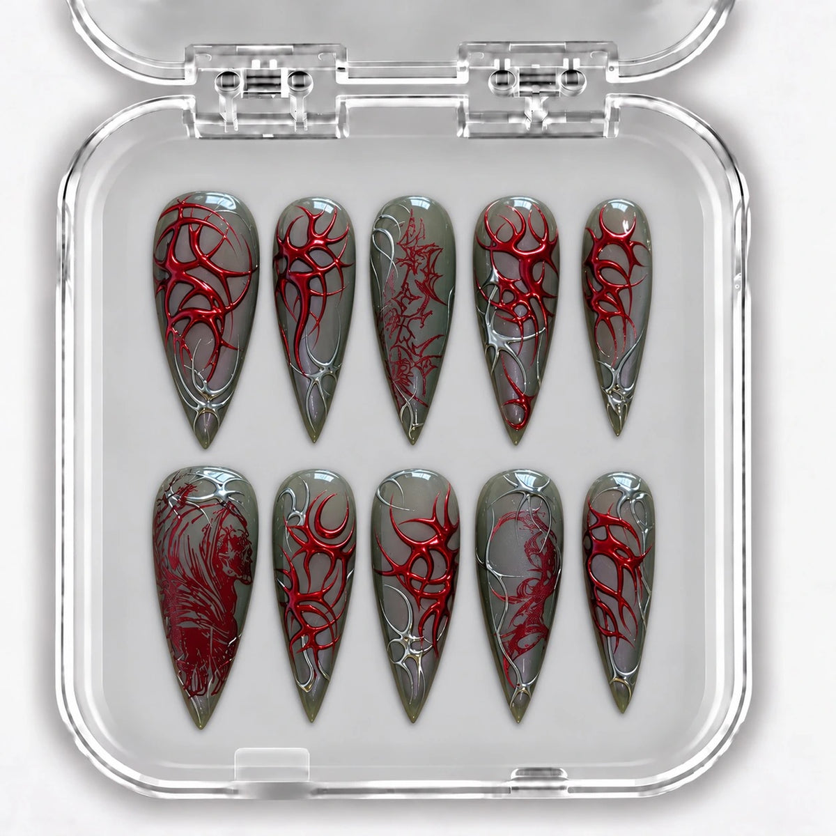 Press-on nails NELI – Crimson Thorn Long – coffret de 10 ongles